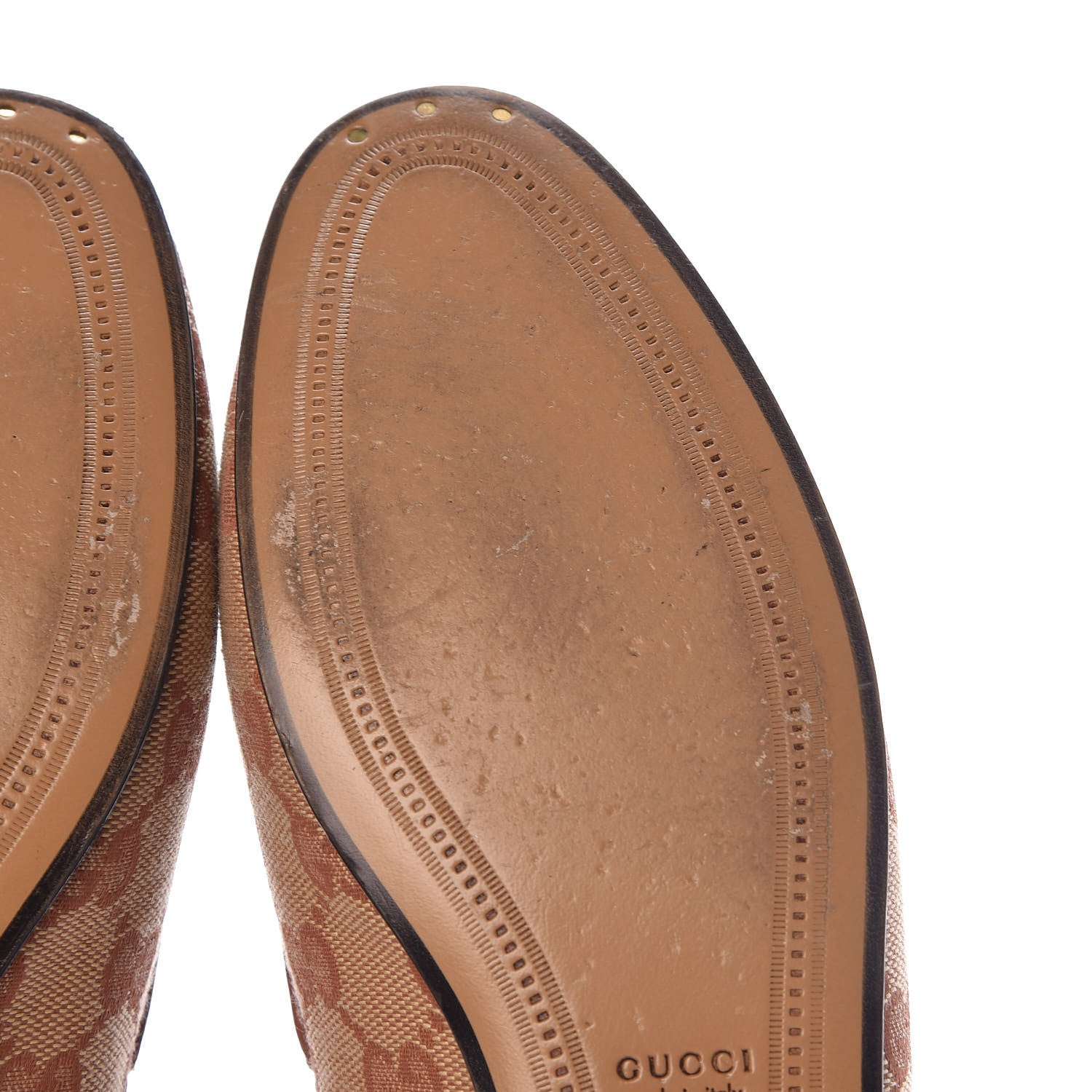 Gucci Canvas GG Monogram Horsebit Womens Jordaan Loafers 37.5 Beige Ruggine Rust 10 of 13