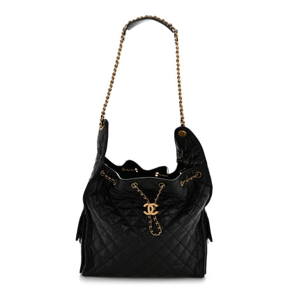 Chanel Shiny Crumpled Calfskin Quilted Medium Chanel 25 Handbag Black 1 of 11