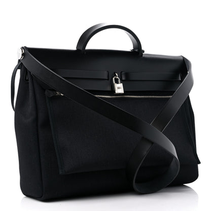 Hermes Military Toile Vache Hunter Herbag Messenger 39 Black 4 of 11