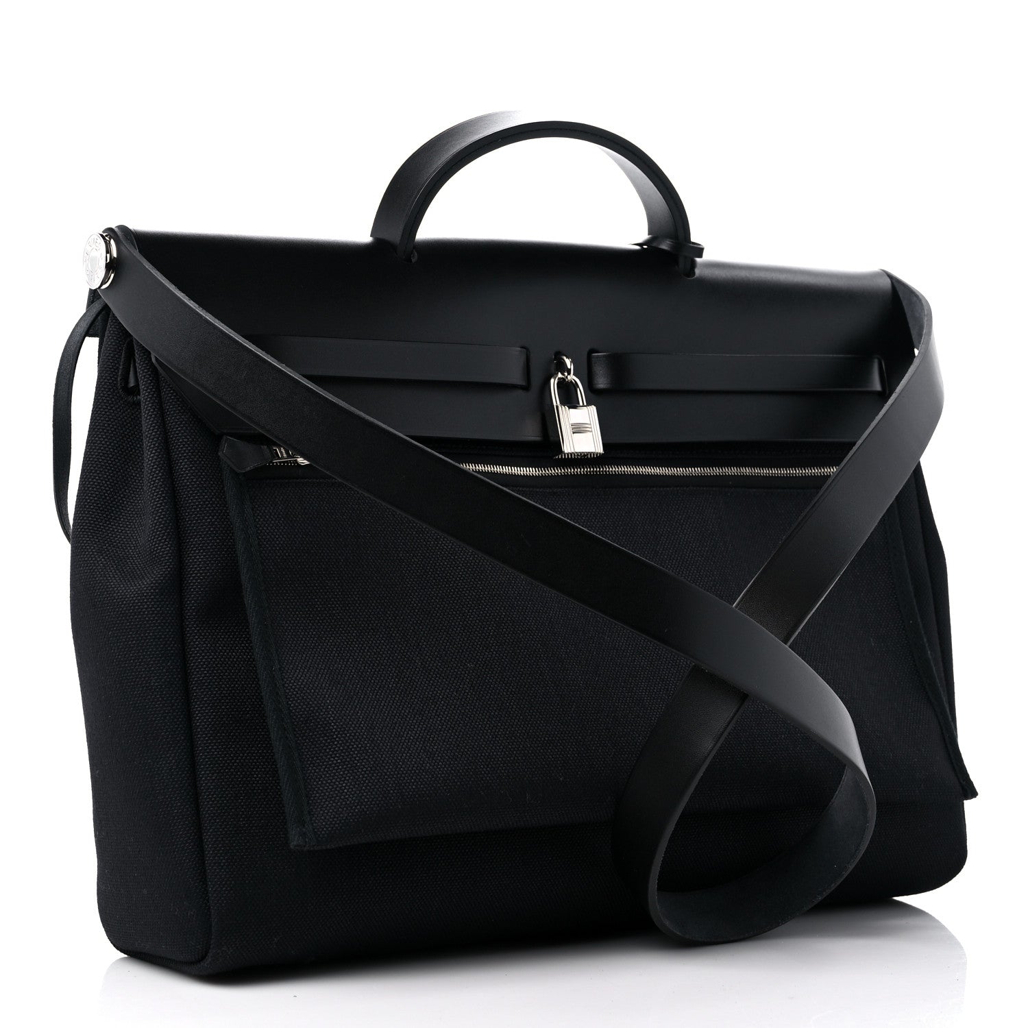 Hermes Military Toile Vache Hunter Herbag Messenger 39 Black 4 of 11