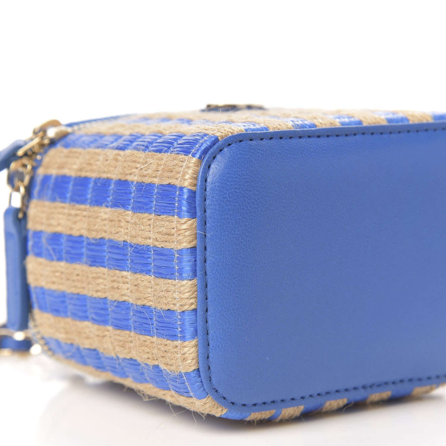 Chanel Raffia Jute Striped Mini Vanity Case With Chain Blue Beige 4 of 8