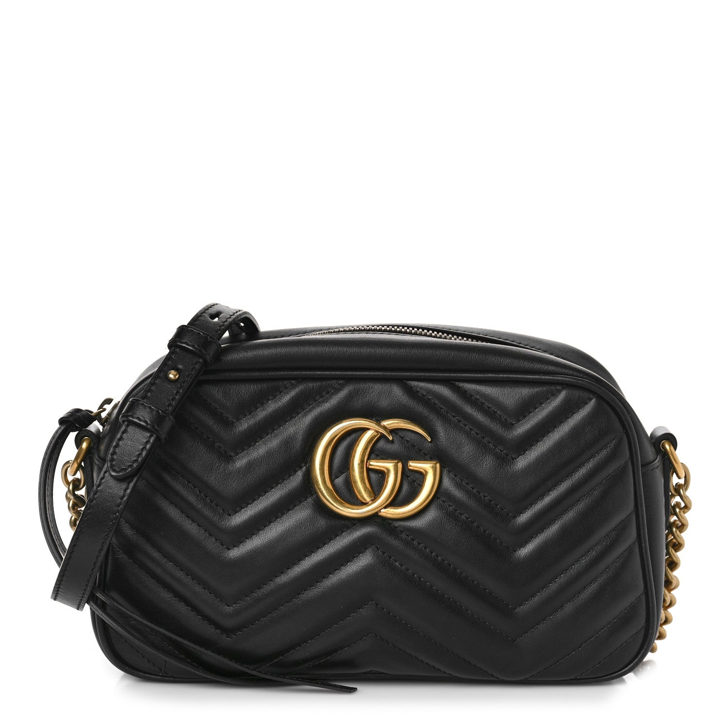 Gucci Calfskin Matelasse Small GG Marmont Chain Shoulder Bag Black 1 of 11