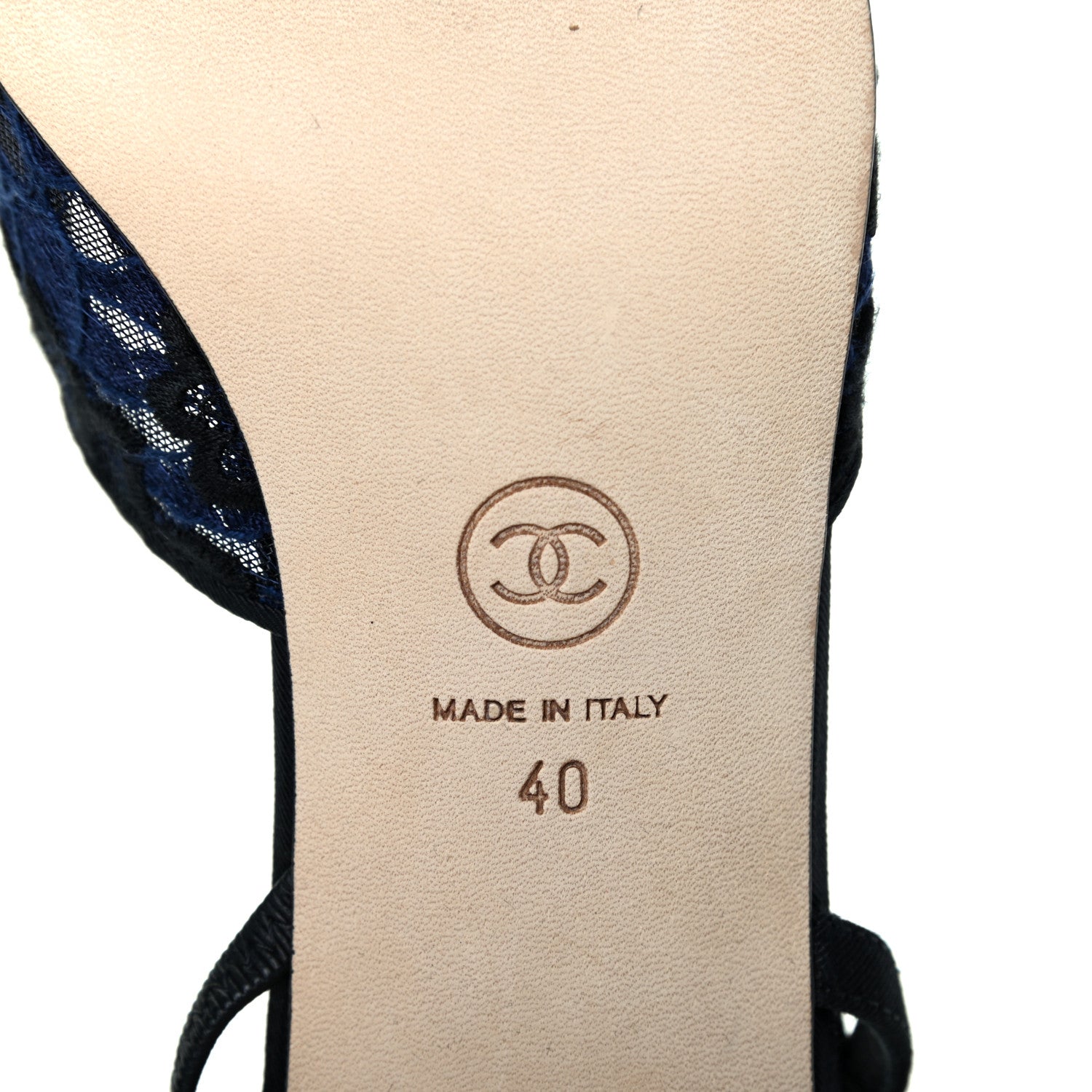 Chanel Lace Grosgrain Cap Toe CC Slingback Pumps 40 Navy Black 6 of 10