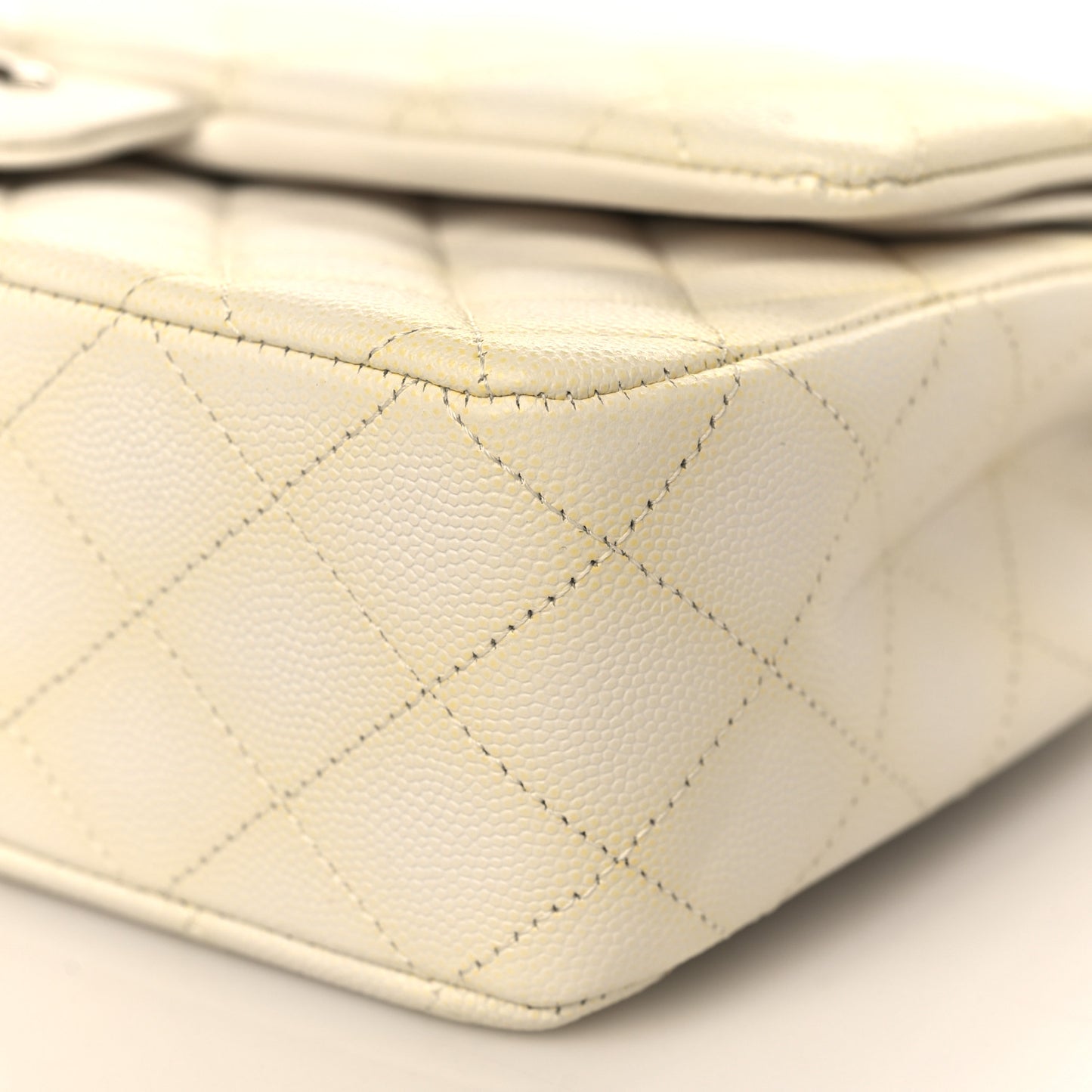 Caviar Quilted Medium Double Flap White