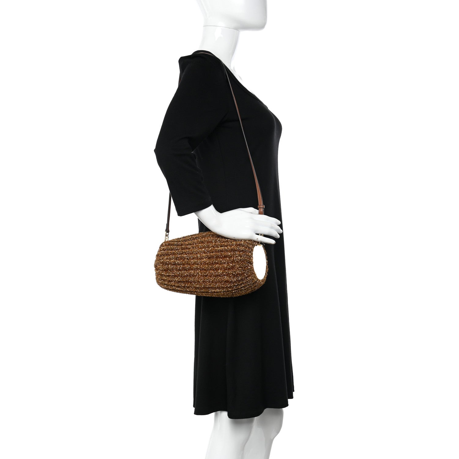 Loewe Metallic Lurex Pleated Bracelet Pouch Shoulder Bag Gold 2 of 10