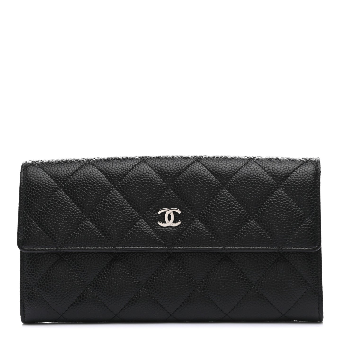 Caviar Quilted Large Flap Wallet Black