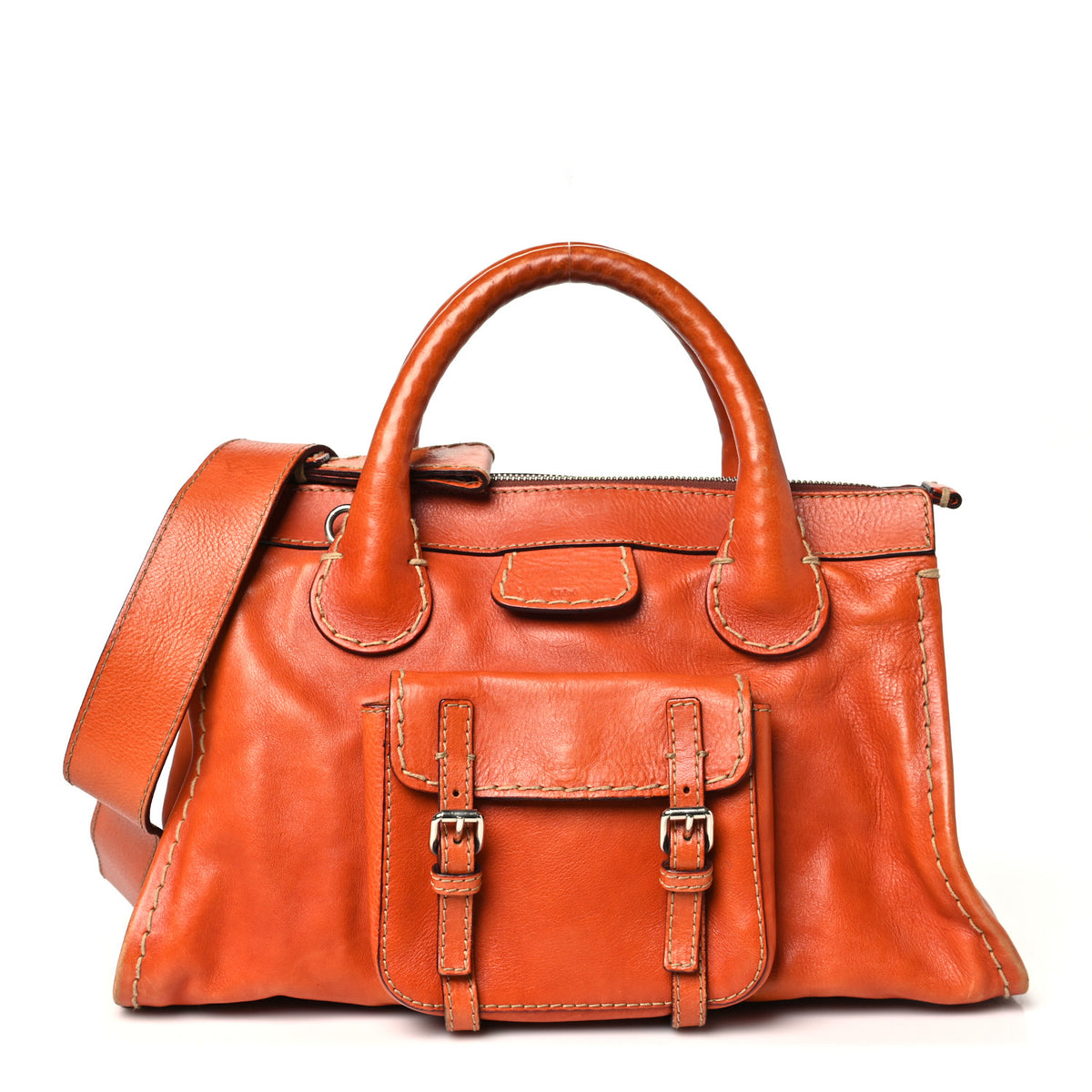 Calfskin Edith Satchel Orange