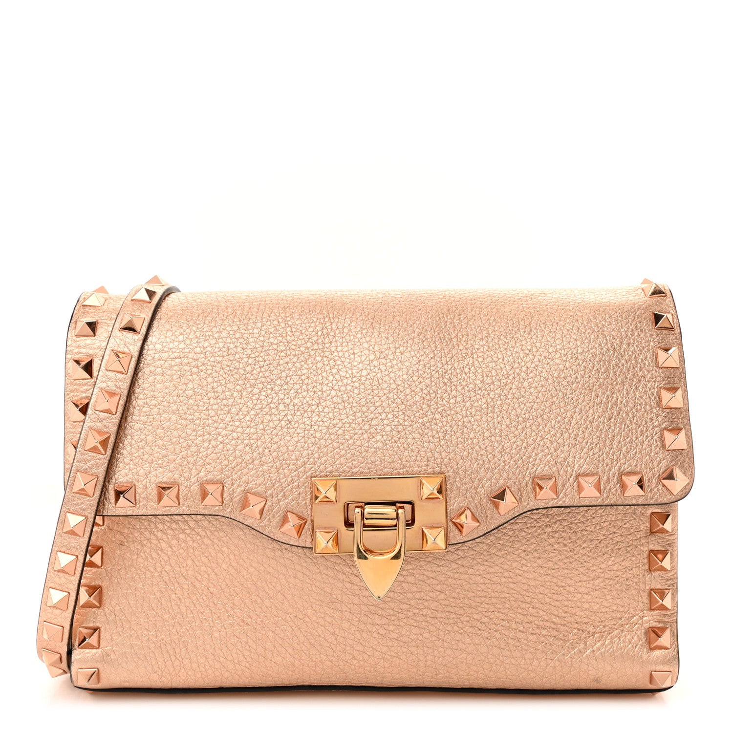Valentino Garavani Metallic Pebbled Calfskin Medium Rockstud Flip Lock Crossbody Bag Rame 1 of 12