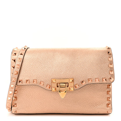 Valentino Garavani Metallic Pebbled Calfskin Medium Rockstud Flip Lock Crossbody Bag Rame 1 of 12