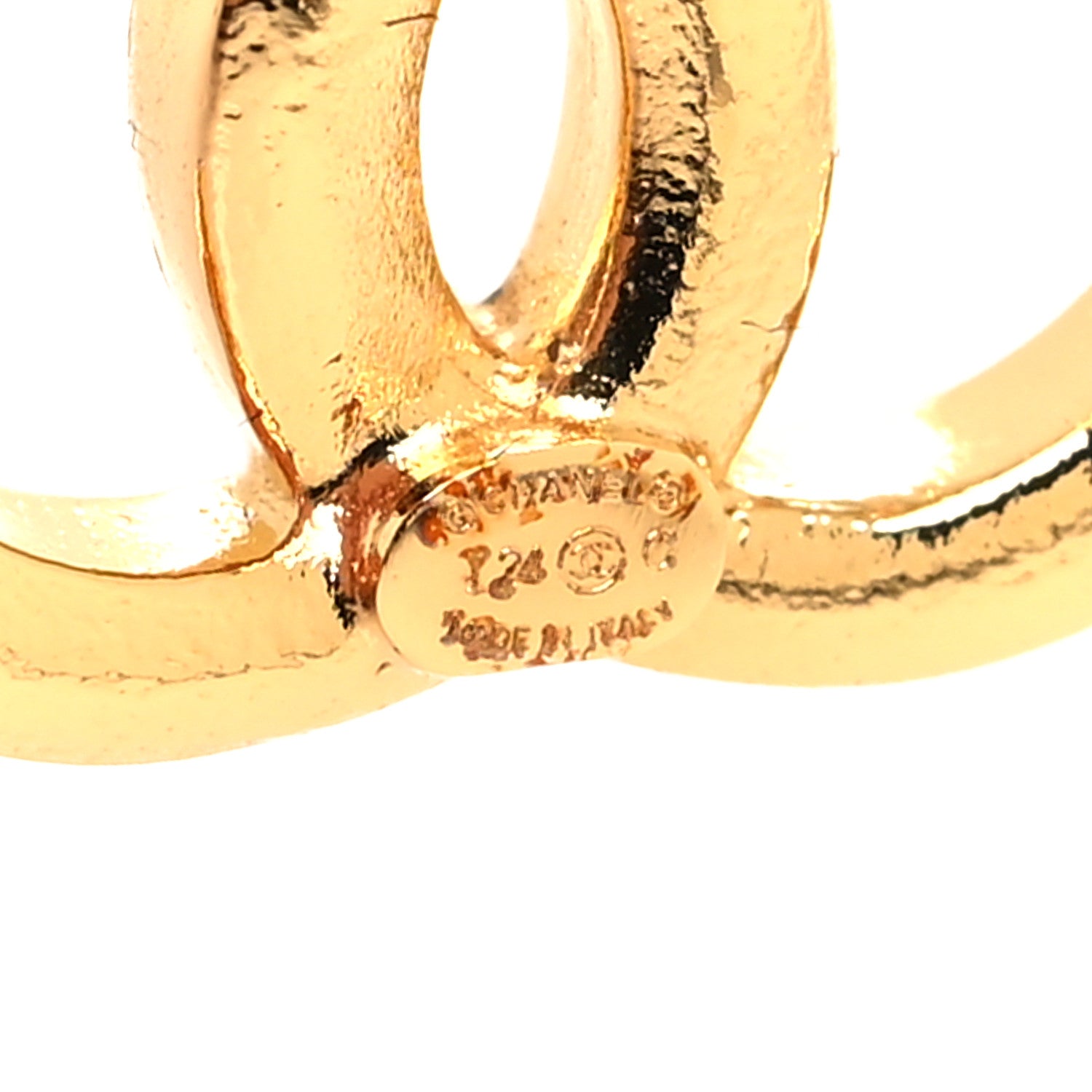Chanel CC Hoop Drop Earrings Gold 4 of 5
