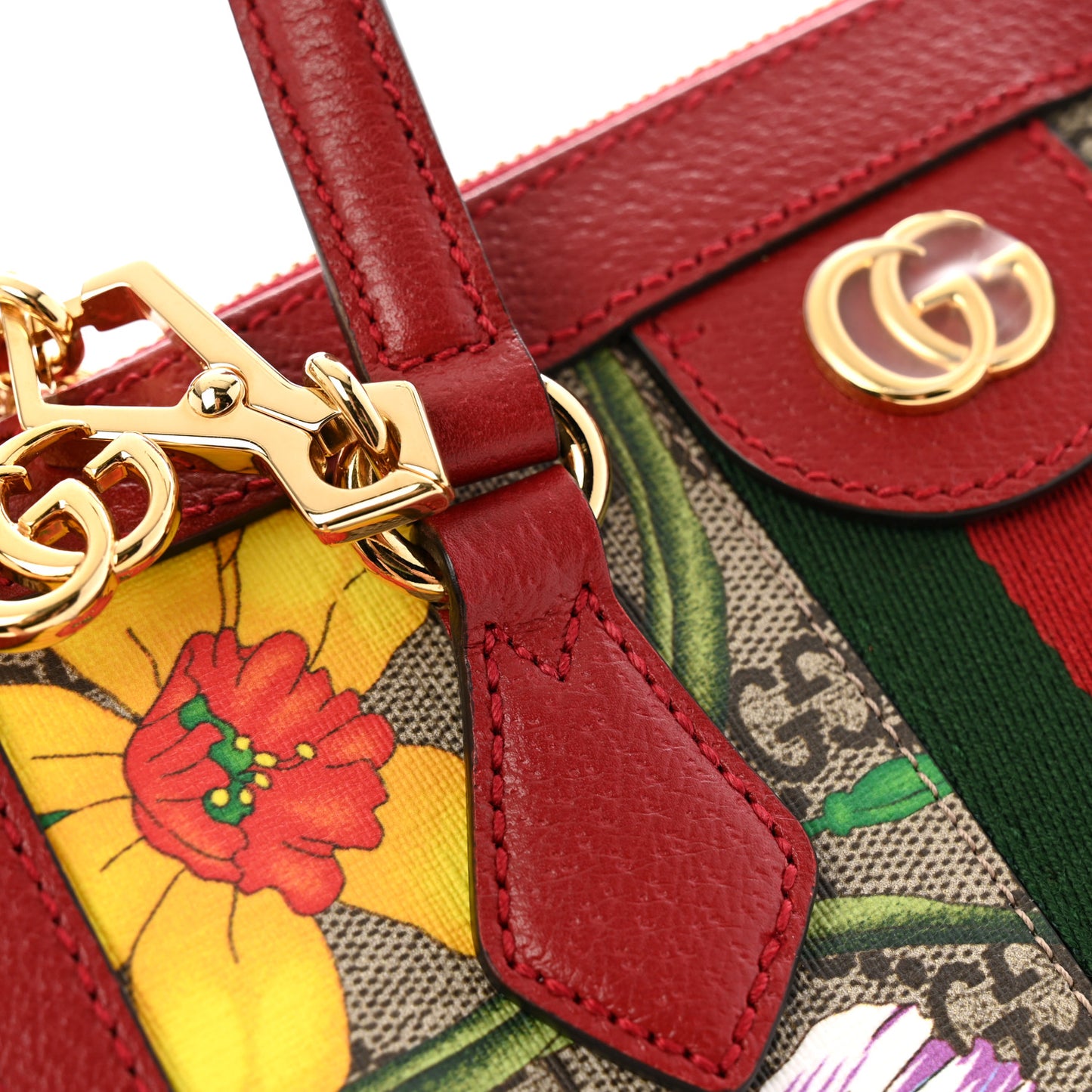 GG Supreme Monogram Flora Web Small Ophidia Tote Bag Red
