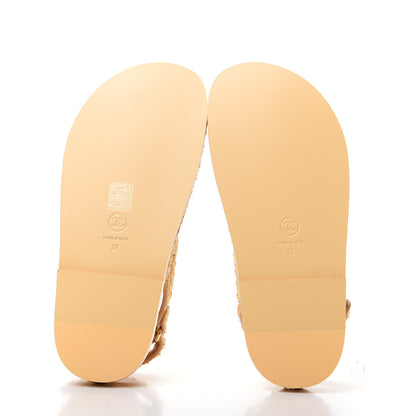 Chanel Raffia Pearl Velcro Dad Sandals 37 Beige 6 of 11