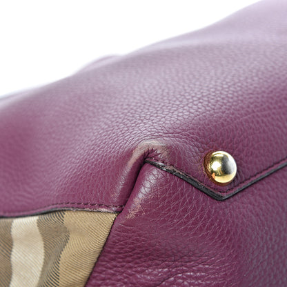 Burberry Derby Calfskin House Check Medium Banner Tote Dark Plum 12 of 27
