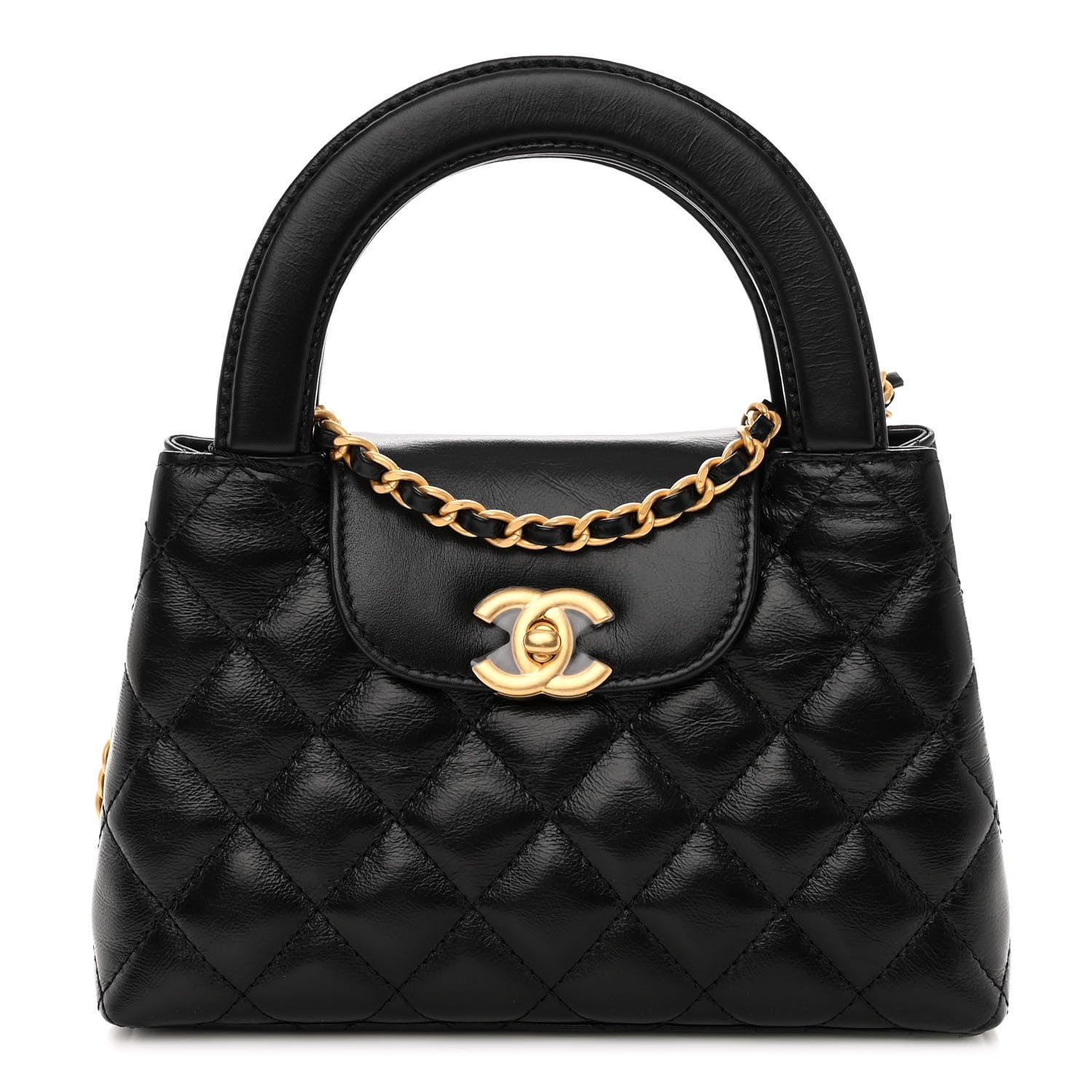 Chanel Shiny Aged Calfskin Quilted Nano Kelly Shopper Black 1 of 9