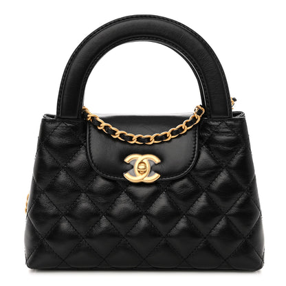 Chanel Shiny Aged Calfskin Quilted Nano Kelly Shopper Black 1 of 9