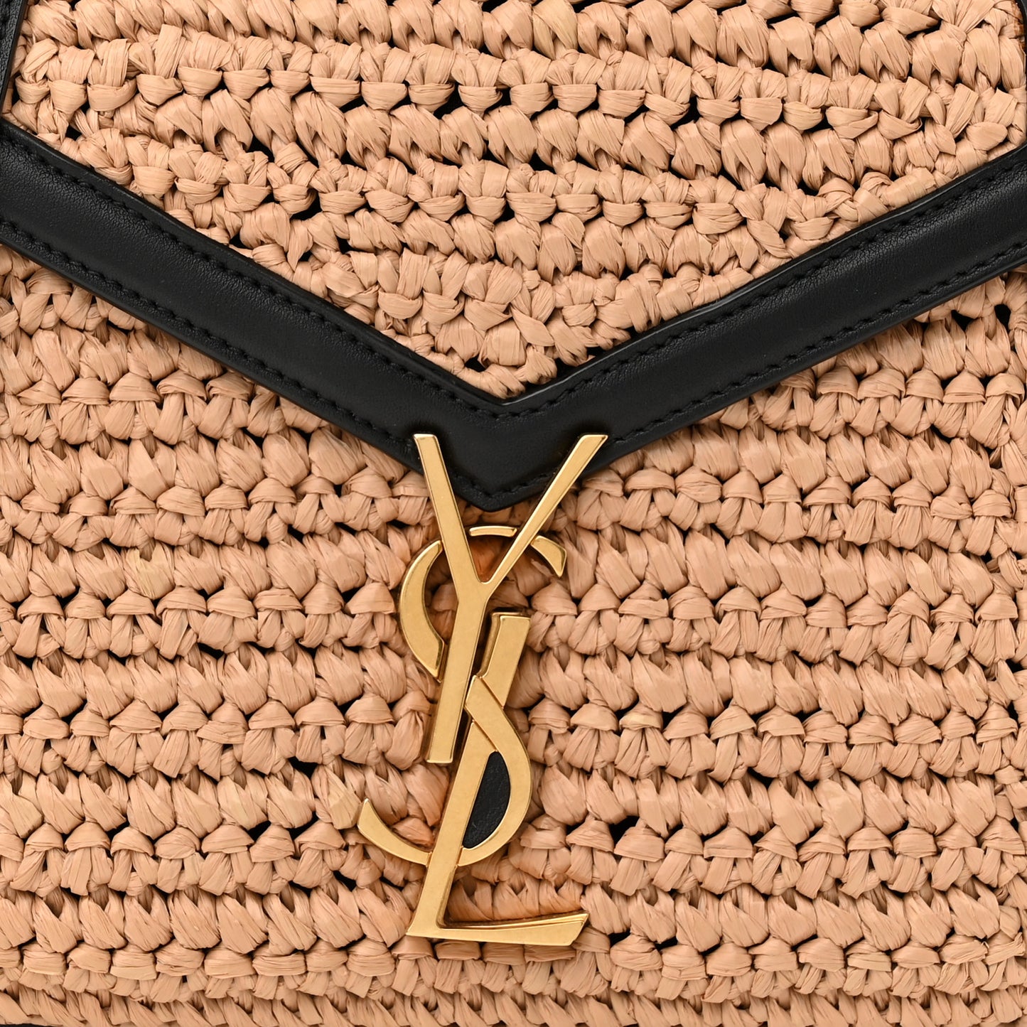 Raffia Calfskin Mini Classic Monogram Cassandra Top Handle Black Natural