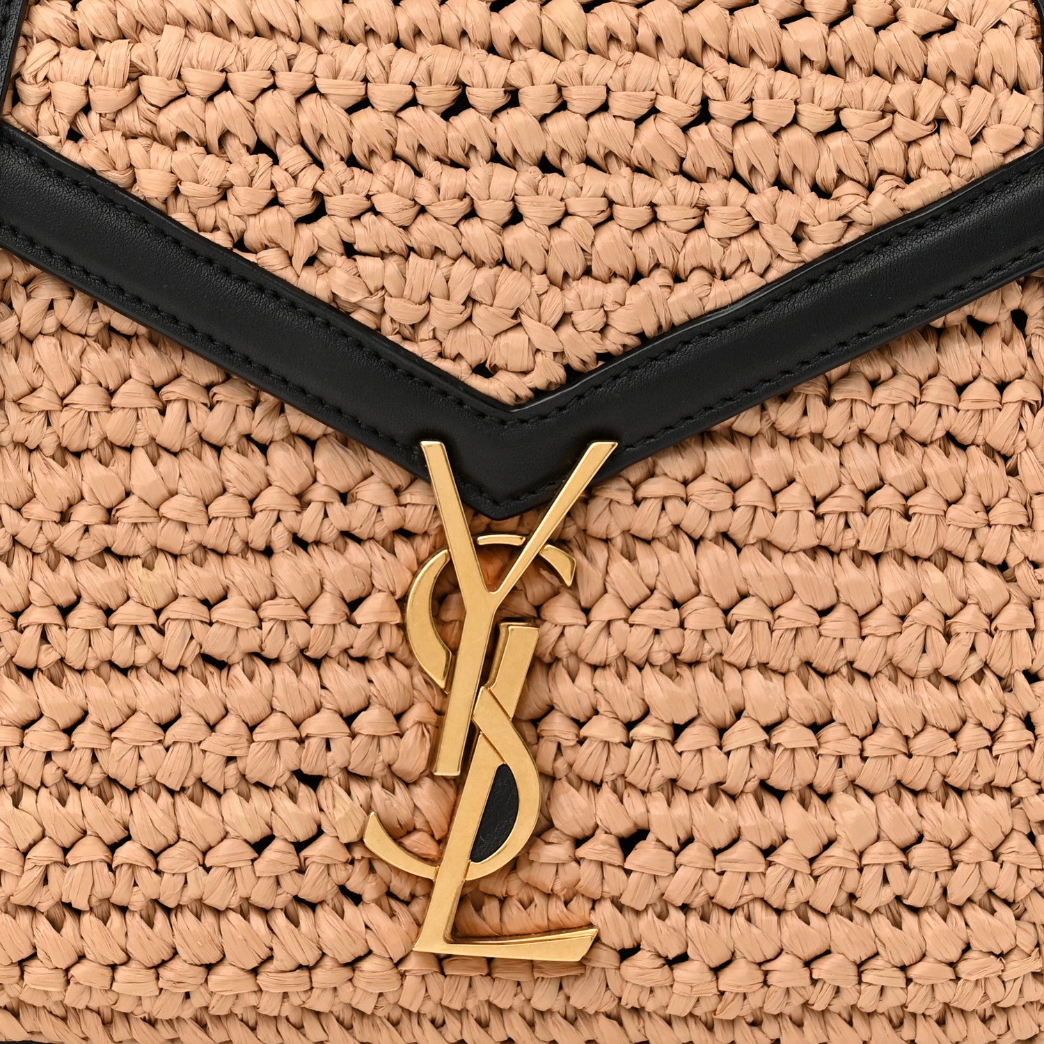 Saint Laurent Raffia Calfskin Mini Classic Monogram Cassandra Top Handle Black Natural 8 of 11