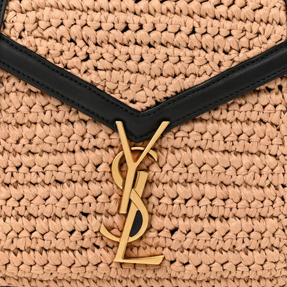 Saint Laurent Raffia Calfskin Mini Classic Monogram Cassandra Top Handle Black Natural 8 of 11
