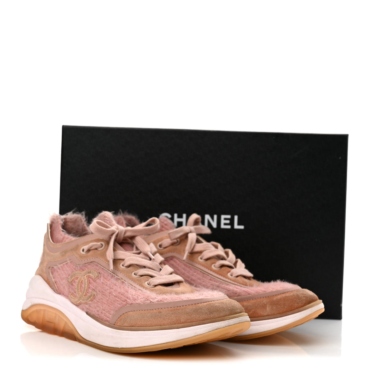 Chanel Suede Calfskin Stretch Fabric CC Sneakers 38 Pink 10 of 11