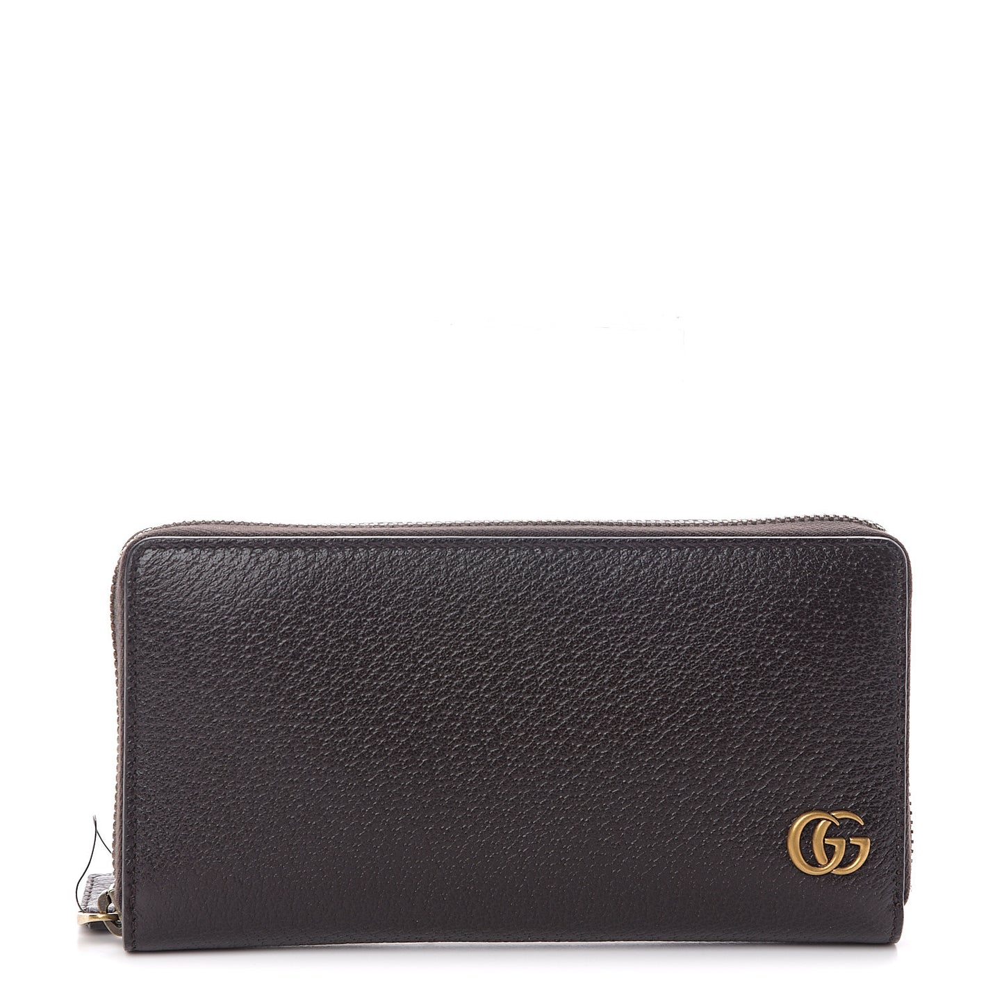 Dollar Calfskin Boar Effect GG Marmont Zip Around Wallet Dark Cocoa