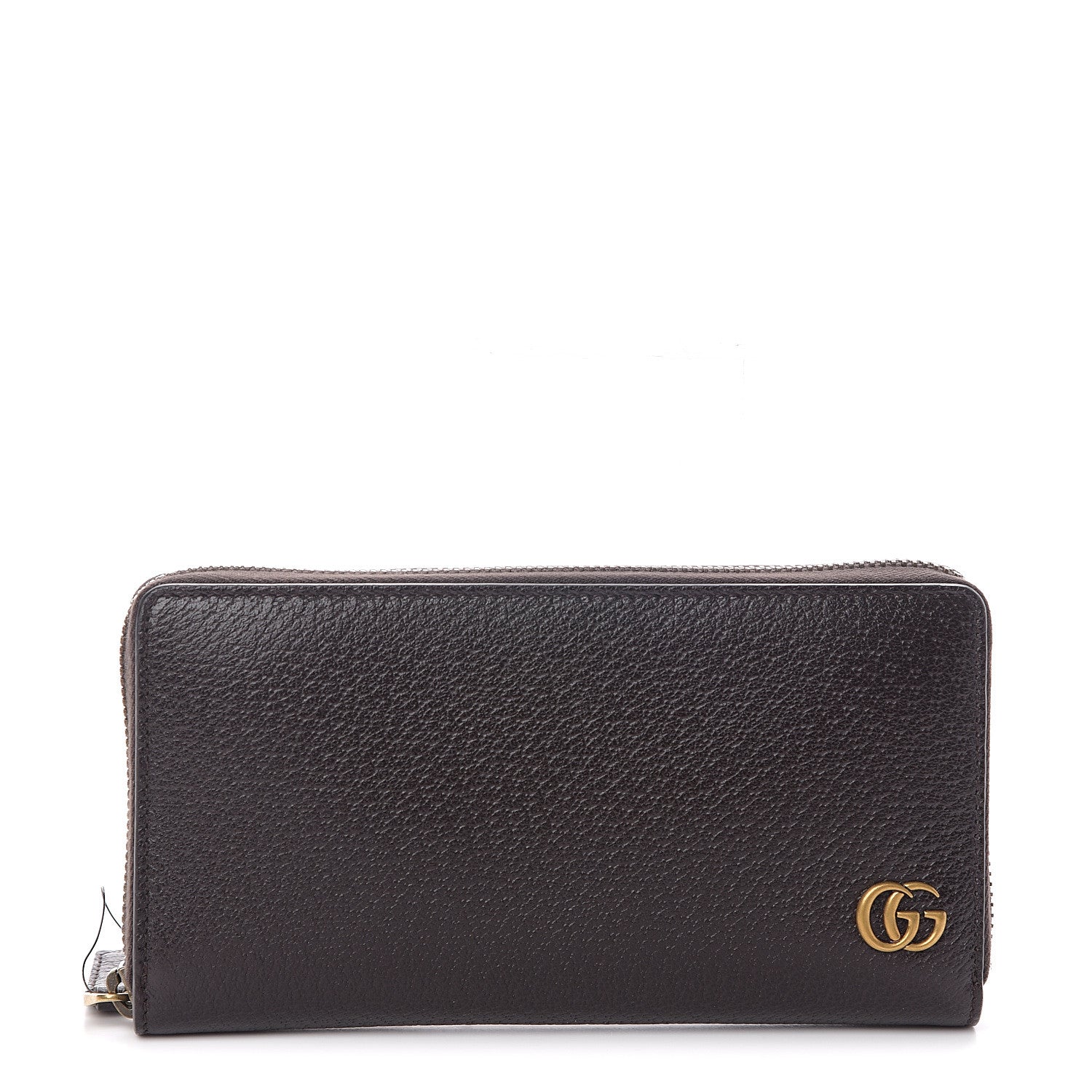 Gucci Dollar Calfskin Boar Effect GG Marmont Zip Around Wallet Dark Cocoa 1 of 5