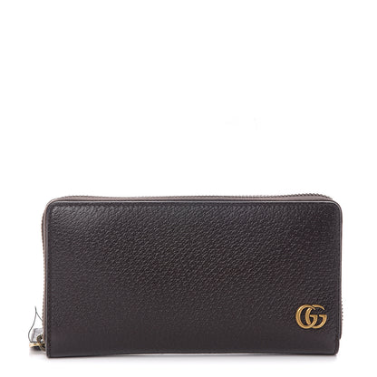 Gucci Dollar Calfskin Boar Effect GG Marmont Zip Around Wallet Dark Cocoa 1 of 5
