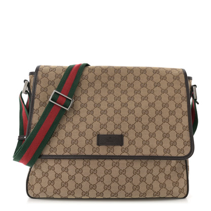 Gucci Monogram Web Medium Flap Messenger Beige Dark Brown 1 of 10