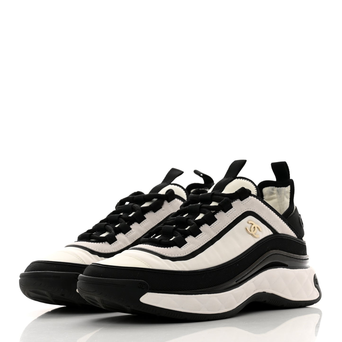 Fabric Suede Calfskin CC Sneakers 41 White Black