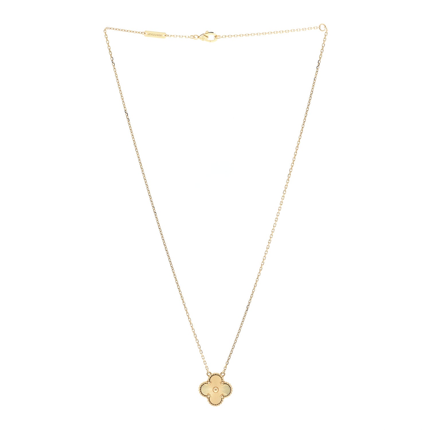 Van Cleef & Arpels 18K Yellow Gold Guilloche Vintage Alhambra Pendant Necklace 3 of 6