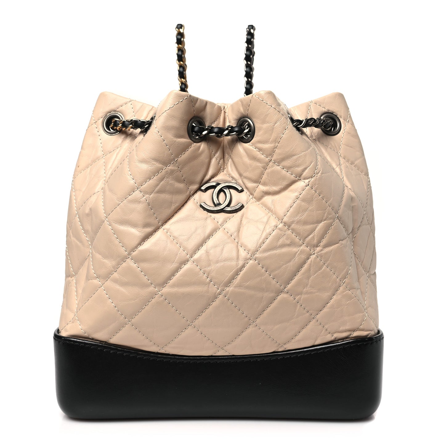 Aged Calfskin Quilted Small Gabrielle Backpack Beige Black