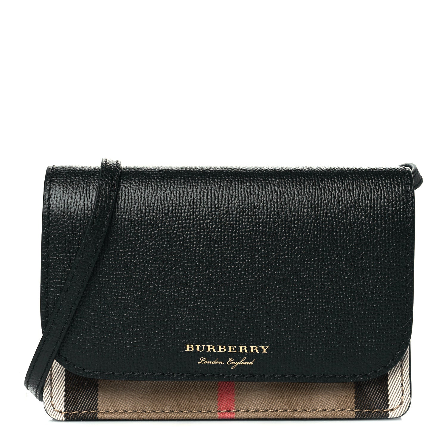 Burberry Derby Calfskin House Check Wallet On Chain Black 1 of 10