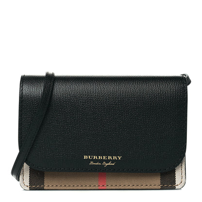 Burberry Derby Calfskin House Check Wallet On Chain Black 1 of 10