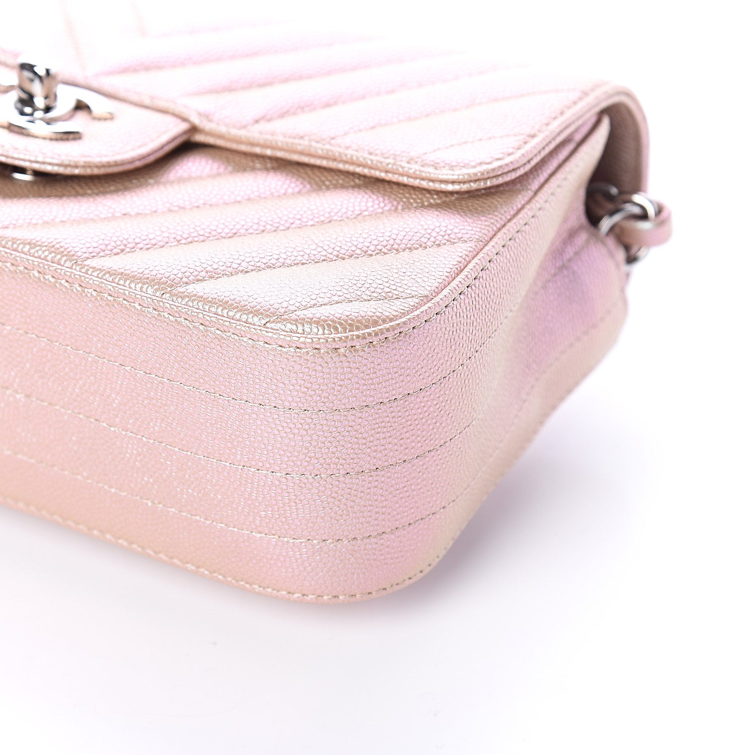 Chanel Iridescent Caviar Chevron Quilted Mini Rectangular Flap Light Gold 8 of 8
