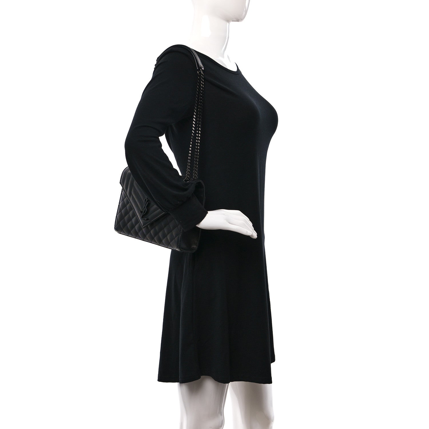 Saint Laurent Grain De Poudre Textured Mixed Matelasse Triquilt Medium Monogram Monochrome Satchel Black 2 of 9