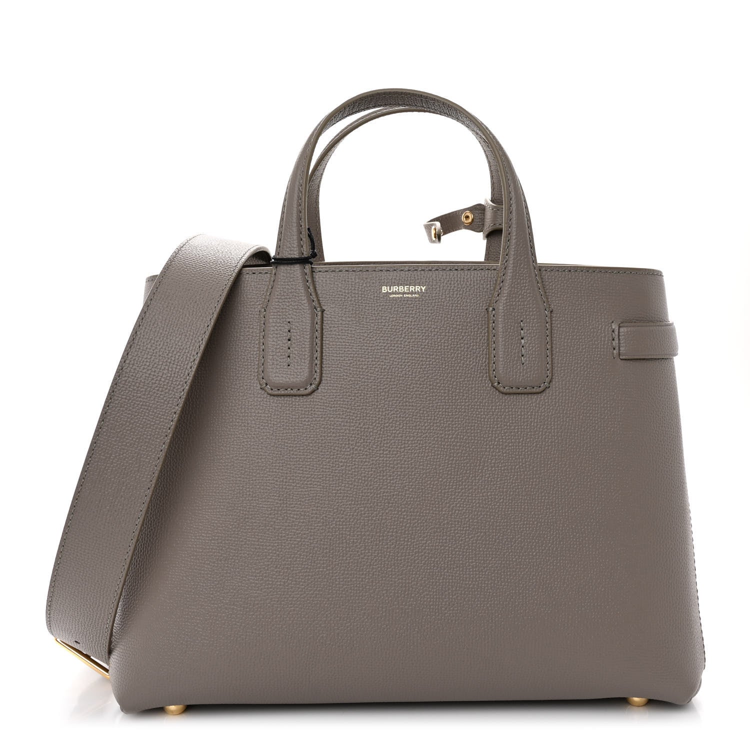 Burberry Grainy Calfskin House Check Medium Banner Tote Taupe Brown 1 of 9