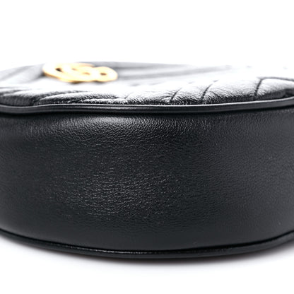 Gucci Azalea Calfskin Matelasse Heart Mini GG Marmont Round Shoulder Bag Black 8 of 9