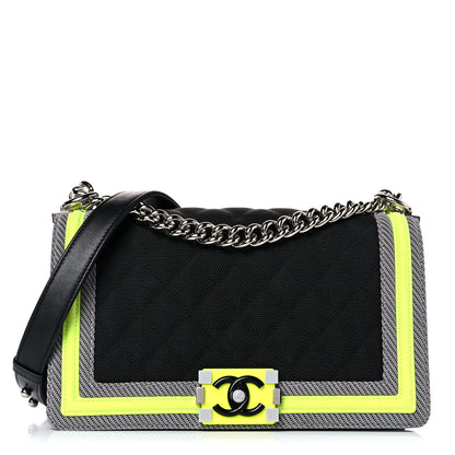 Chanel Canvas Quilted Medium Fluo Boy Flap Black Grey Yellow 1 of 15