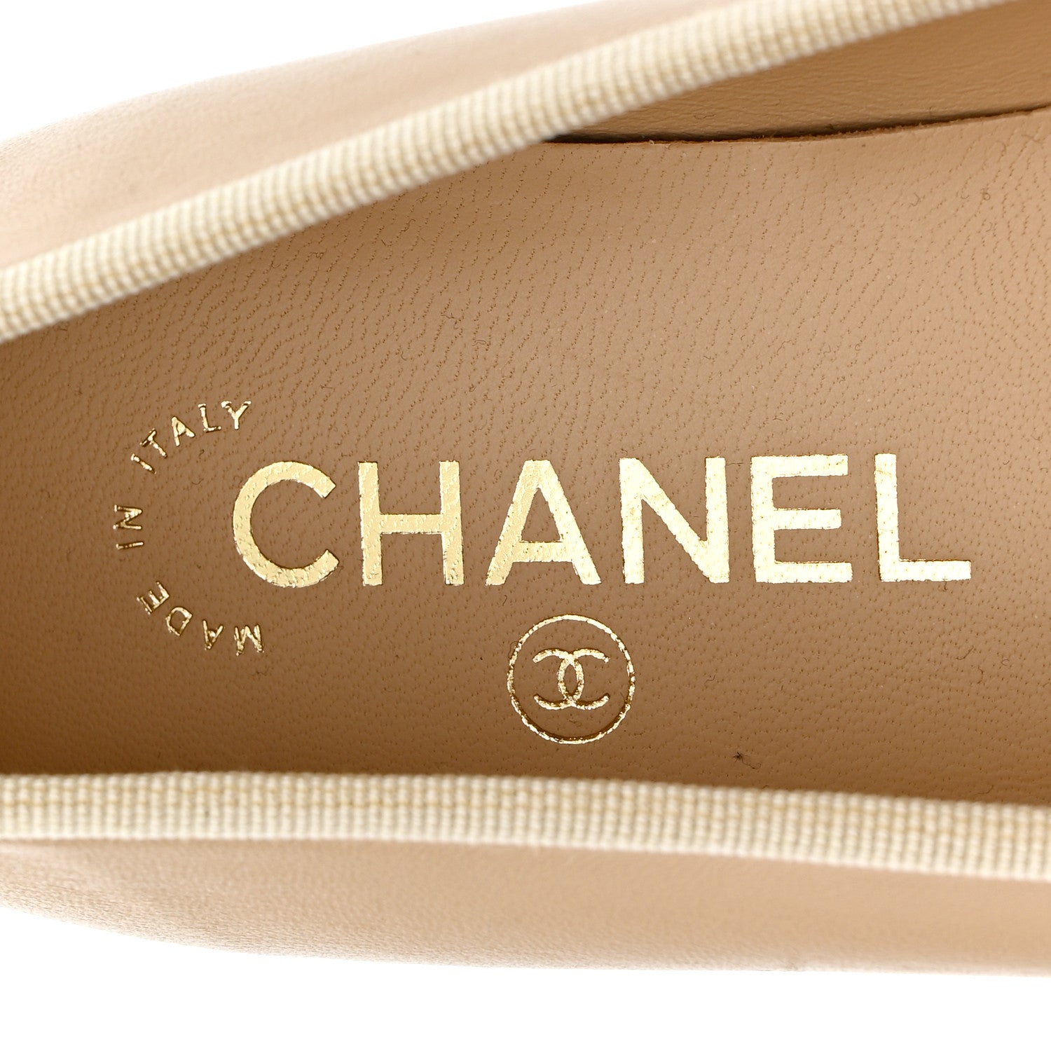 Chanel Lambskin Cap Toe CC Ballerina Flats 37.5 Beige Black 8 of 9