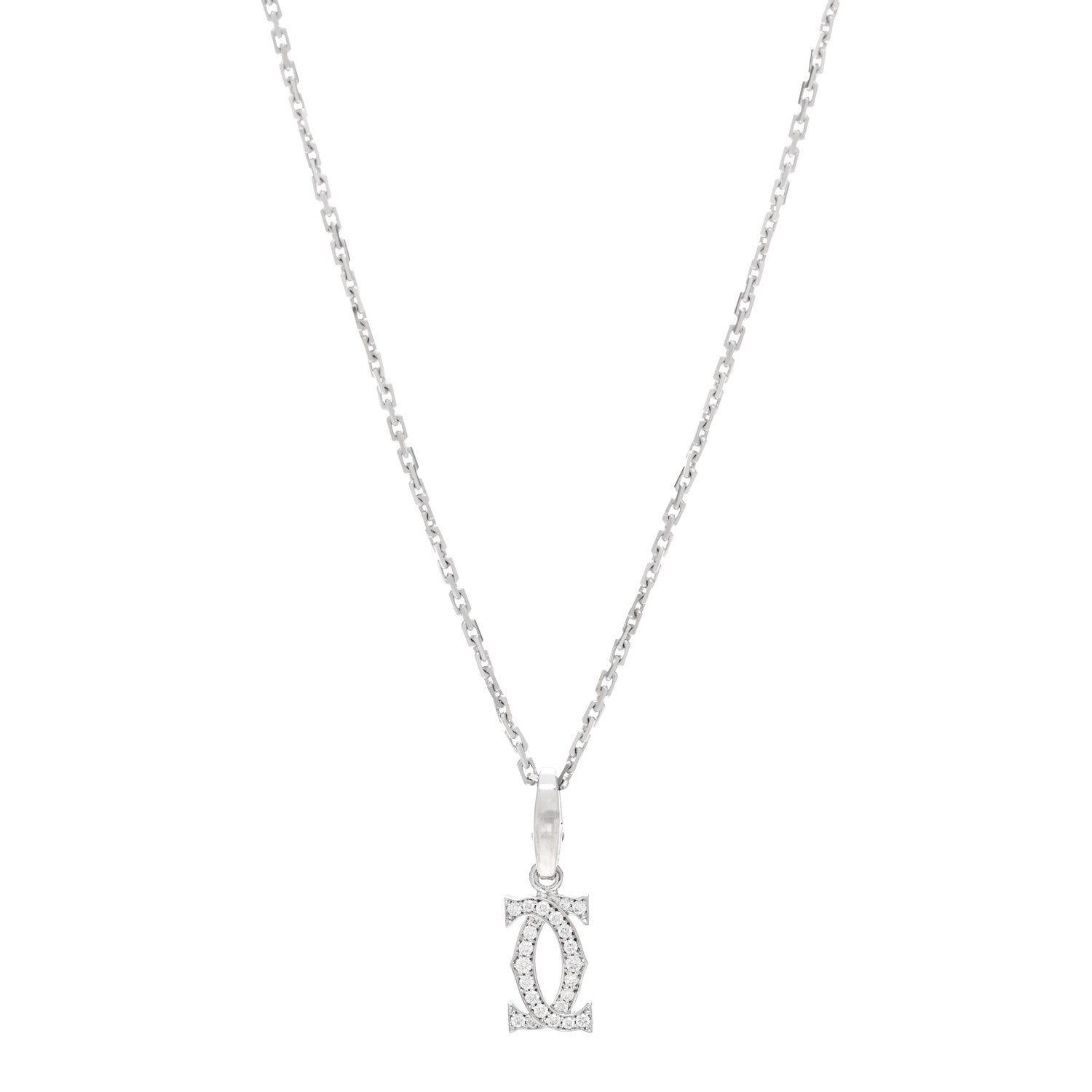 Cartier 18K White Gold Diamond Double C Cartier Pendant Necklace 1 of 6