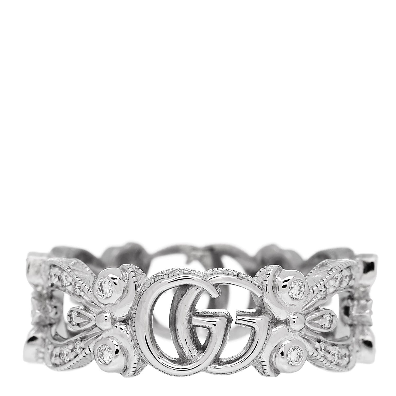 Gucci 18K White Gold Diamond Flora Pave Ring 48 4.5 1 of 5