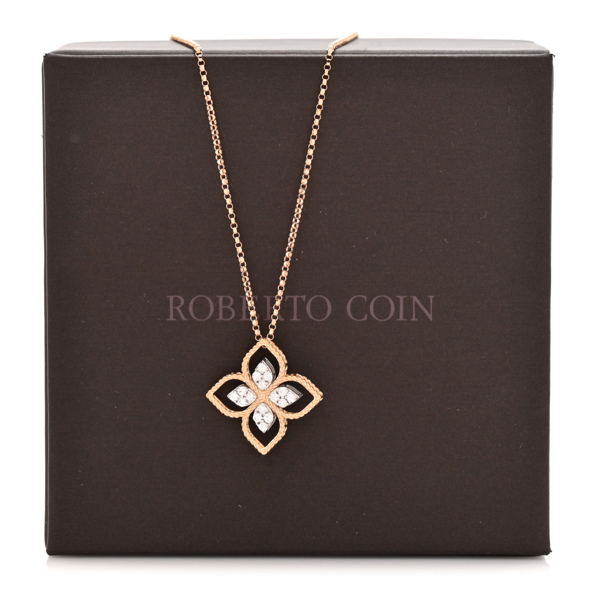 18K Yellow White Gold Diamond Small Princess Flower Pendant Necklace