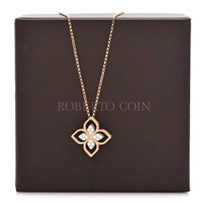 Roberto Coin 18K Yellow White Gold Diamond Small Princess Flower Pendant Necklace 7 of 7