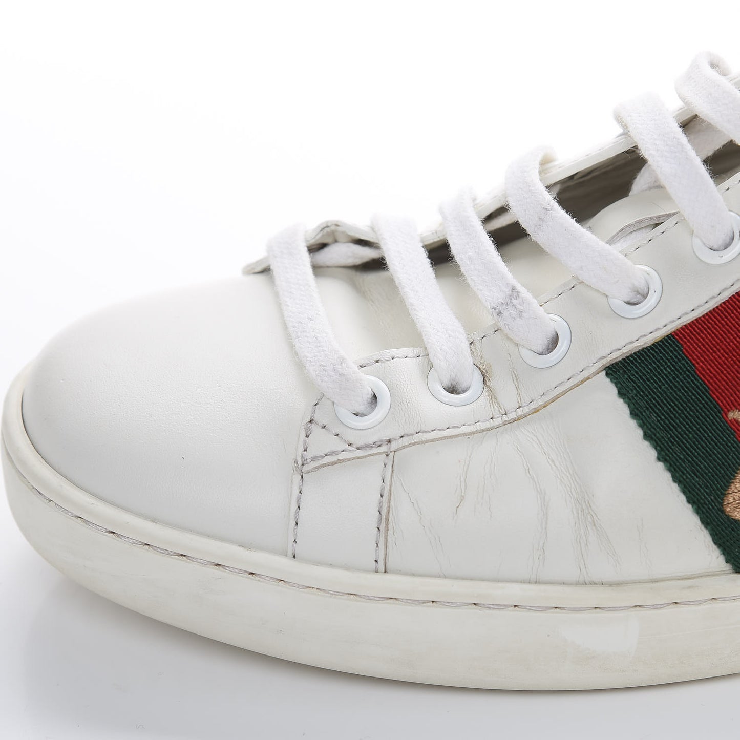 Calfskin Web Bee Embroidered Womens Ace Sneakers 38 White Green