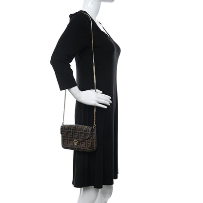 Fendi Vitello Soft F is Fendi Bi-Color FF 1974 Embossed Envelope Wallet On Chain with Pouches Maya Black 2 of 12