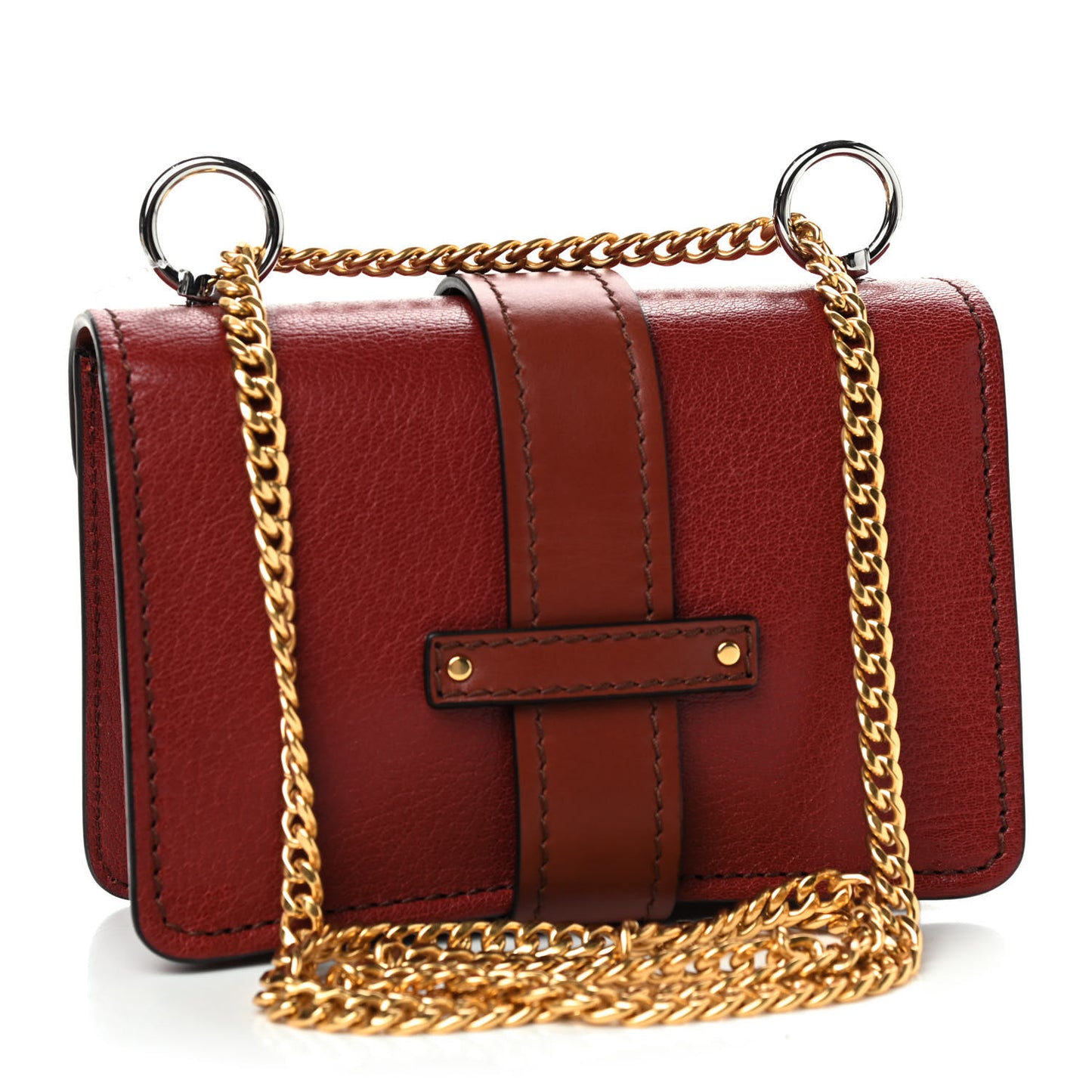 Shiny Goatskin Calfskin Mini Aby Chain Shoulder Bag Sepia Brown