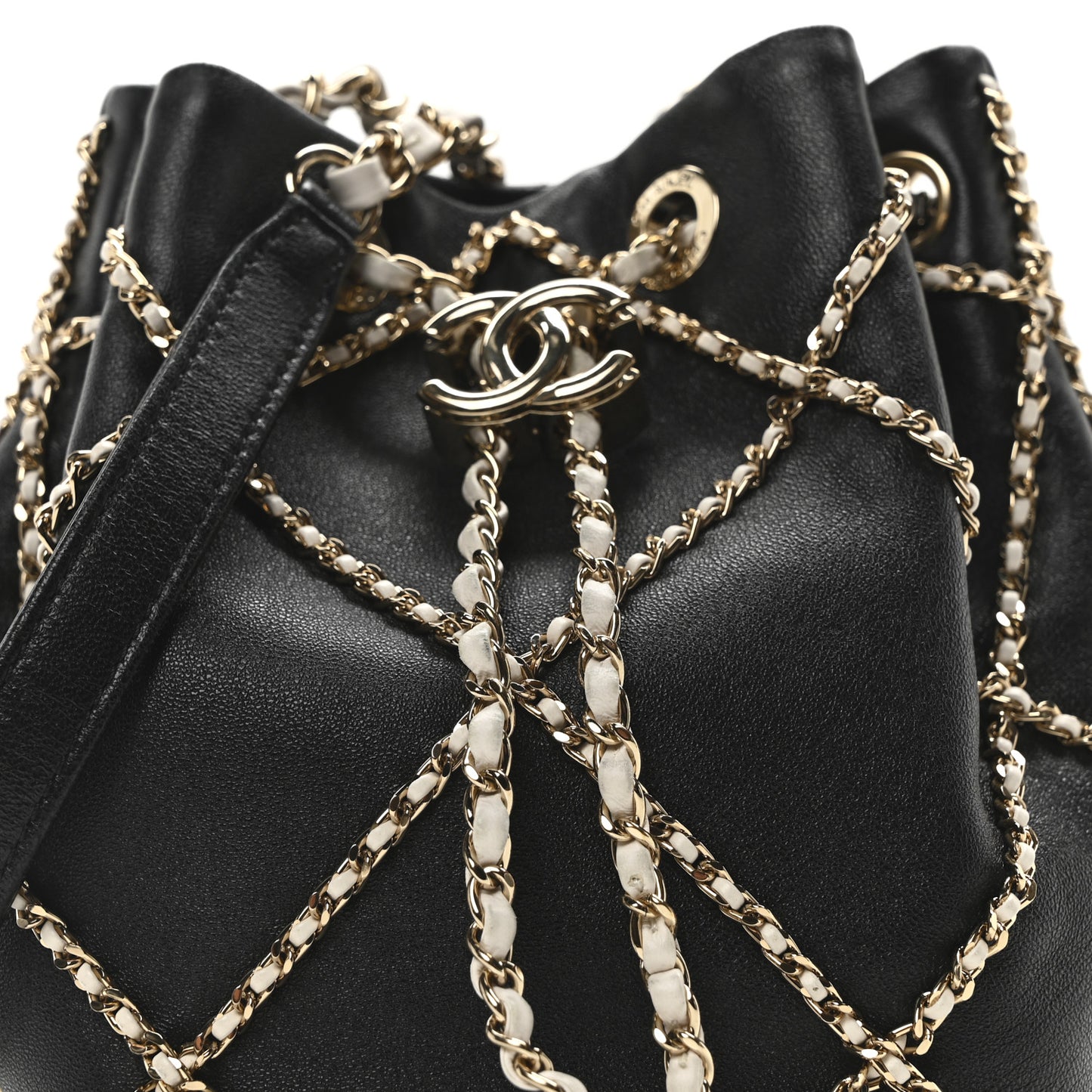 Lambskin Entwined Chain Bucket Bag Black
