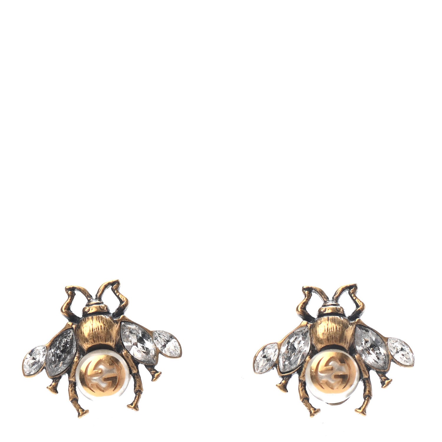 Gucci Crystal Pearl GG Bee Earrings Gold 1 of 4