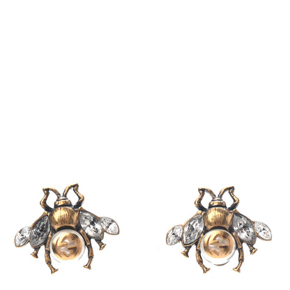 Gucci Crystal Pearl GG Bee Earrings Gold 1 of 4