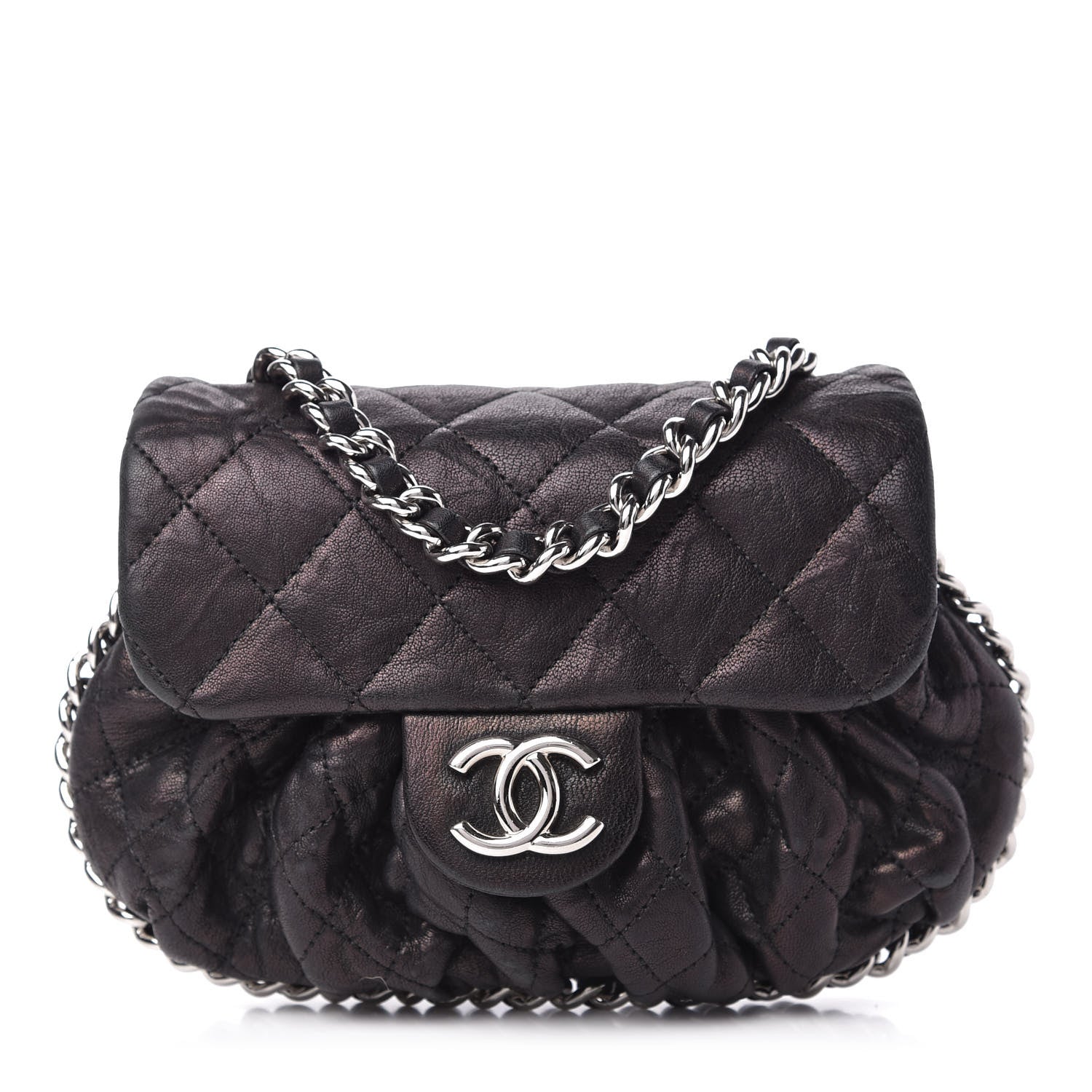 Chanel Metallic Washed Lambskin Quilted Mini Chain Around Flap Black 1 of 10