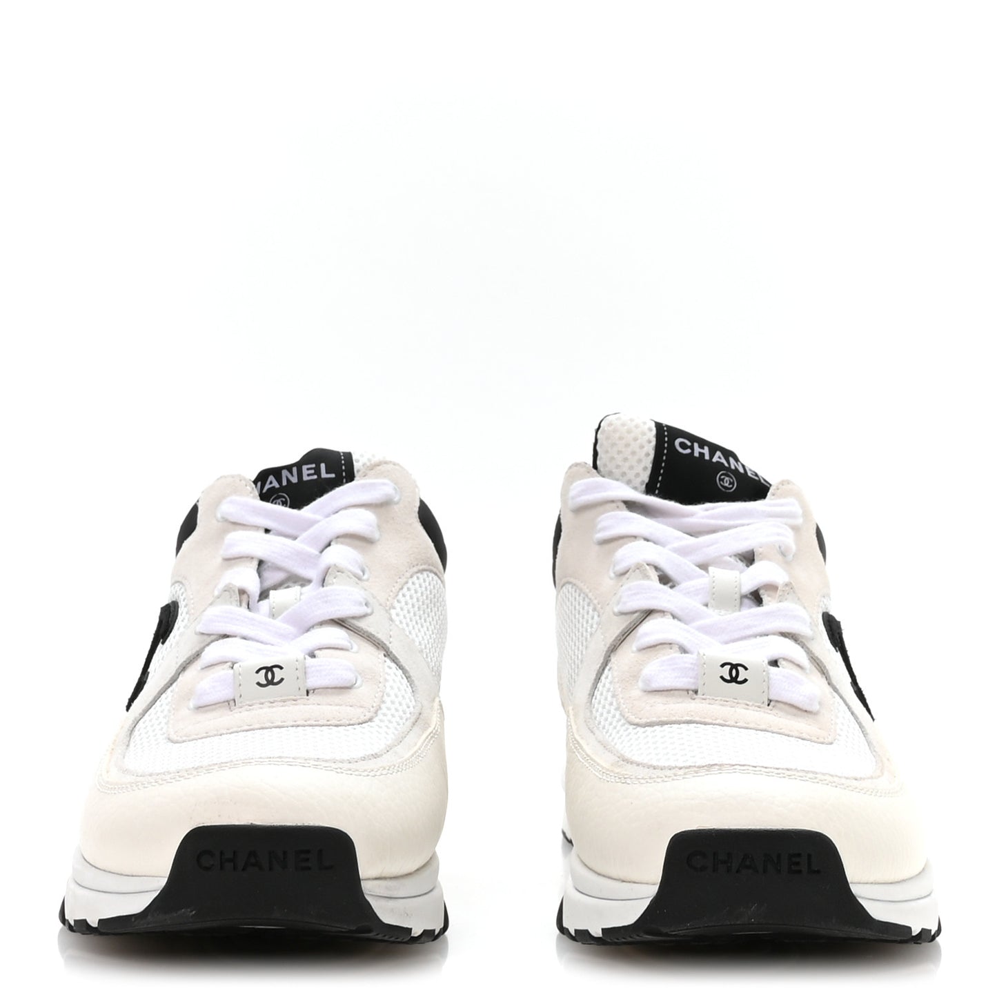Mesh Suede Calfskin Grained Calfskin Womens CC Sneakers 41 White Black